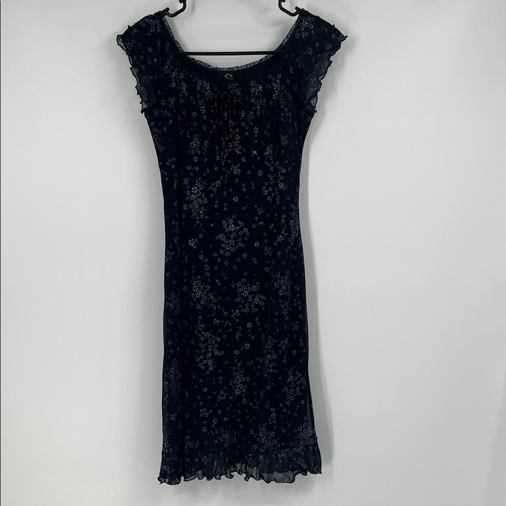 Vintage Candy Rocket Navy Blue Floral Glitter Dress Medium